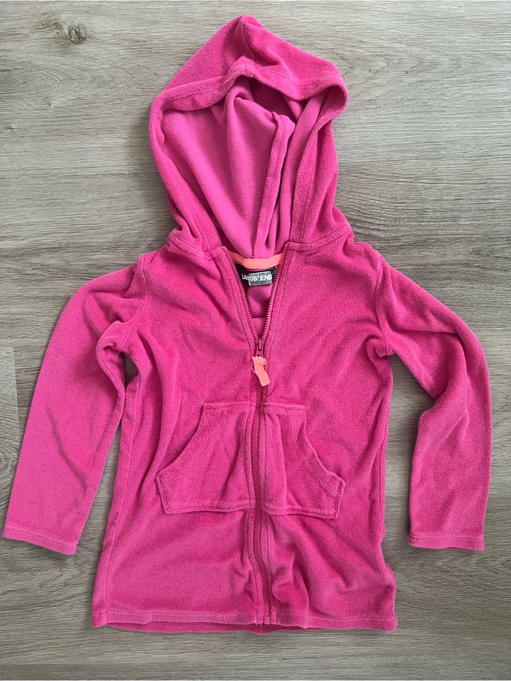 Lands End Girls Pink Terrycloth Hoodie Swimsuit Coverup Size Small 4